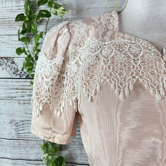 Vintage Scott McClintock Skirt Suit size 8 Pink Taffeta Lace 80's Wedding Prom - Picture 11 of 16